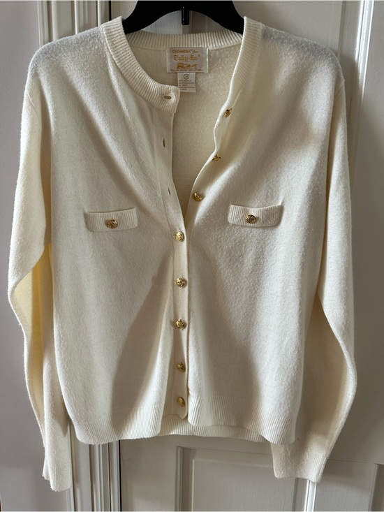 cashmora Sweaters - Cream Button-Front Women's Cardigan with Gold Buttons